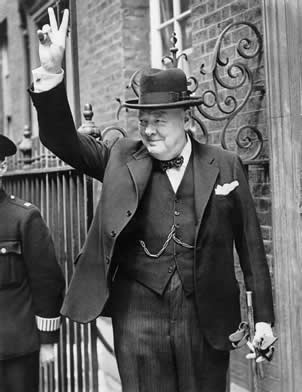 Churchill giving the V sign