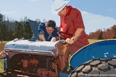 farmer working on tractor